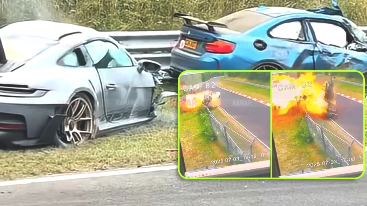 Nürburgring Pistinde Dehşet Anları: Duvara Çarpan Araç Alev Alev Yandı